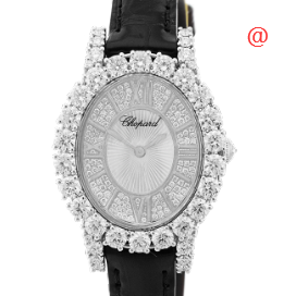 Chopard 139384-1001 Replica - Quartz - 18kt White Gold - Diamond Silver Dial - Silk Black Strap Buckle - Luxury Replica WOMEN JEWELRY Watch